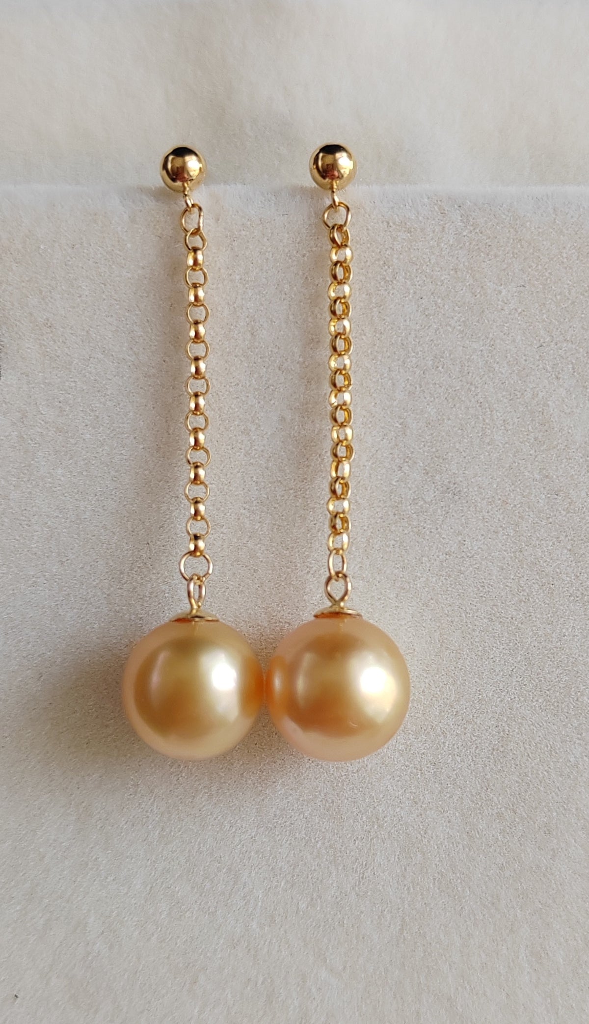 18k gold dangle earrings genuine golden south sea pearl 8.3mm