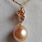 'Sunset' 18k gold diamond pendant genuine golden south sea pearl and Coral
