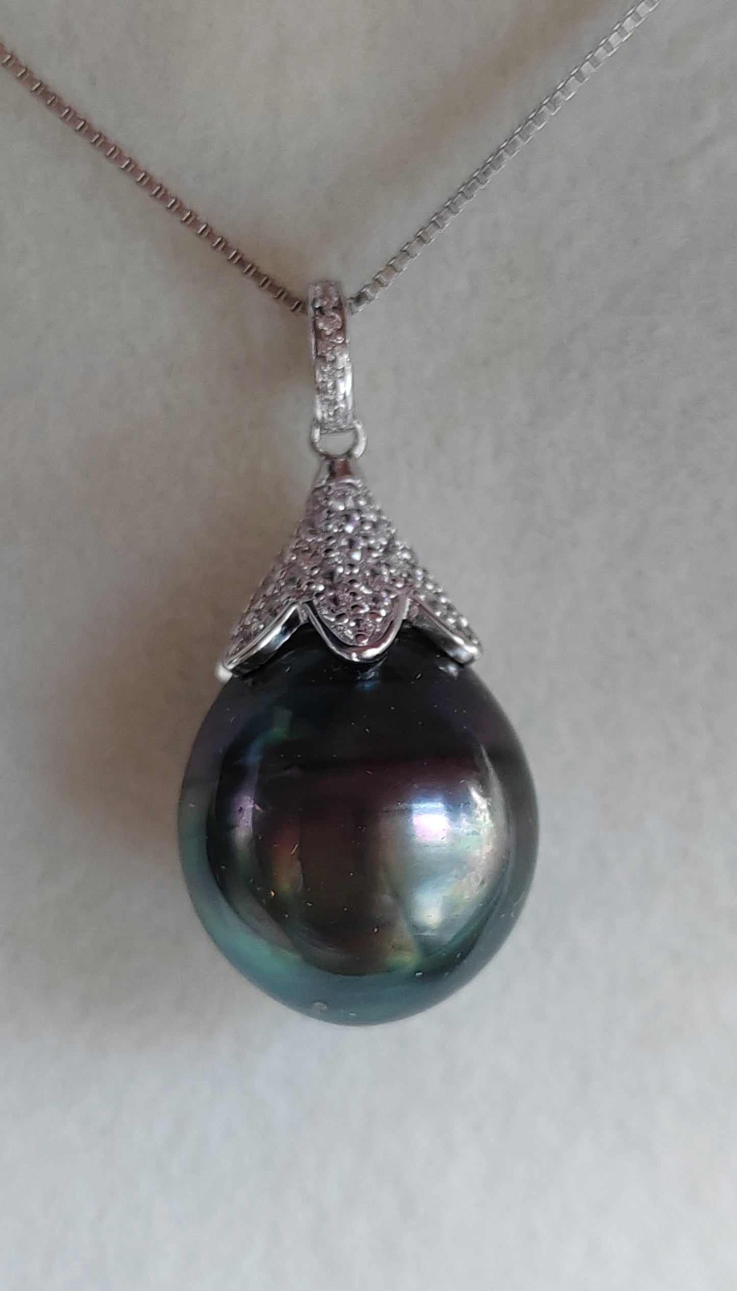 13.3mm Genuine tahitian south sea pearl pendant with chain necklace