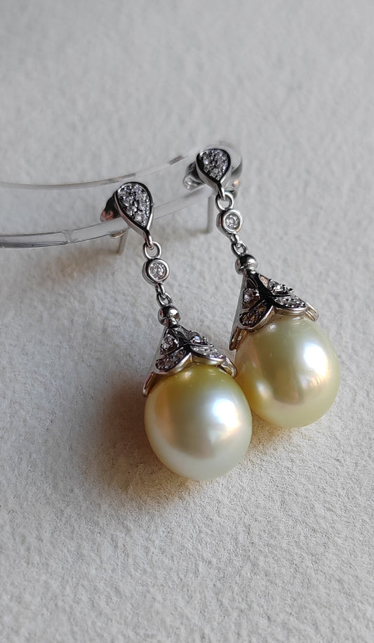 10.7mm Genuine south sea pearls elegant earrings silver