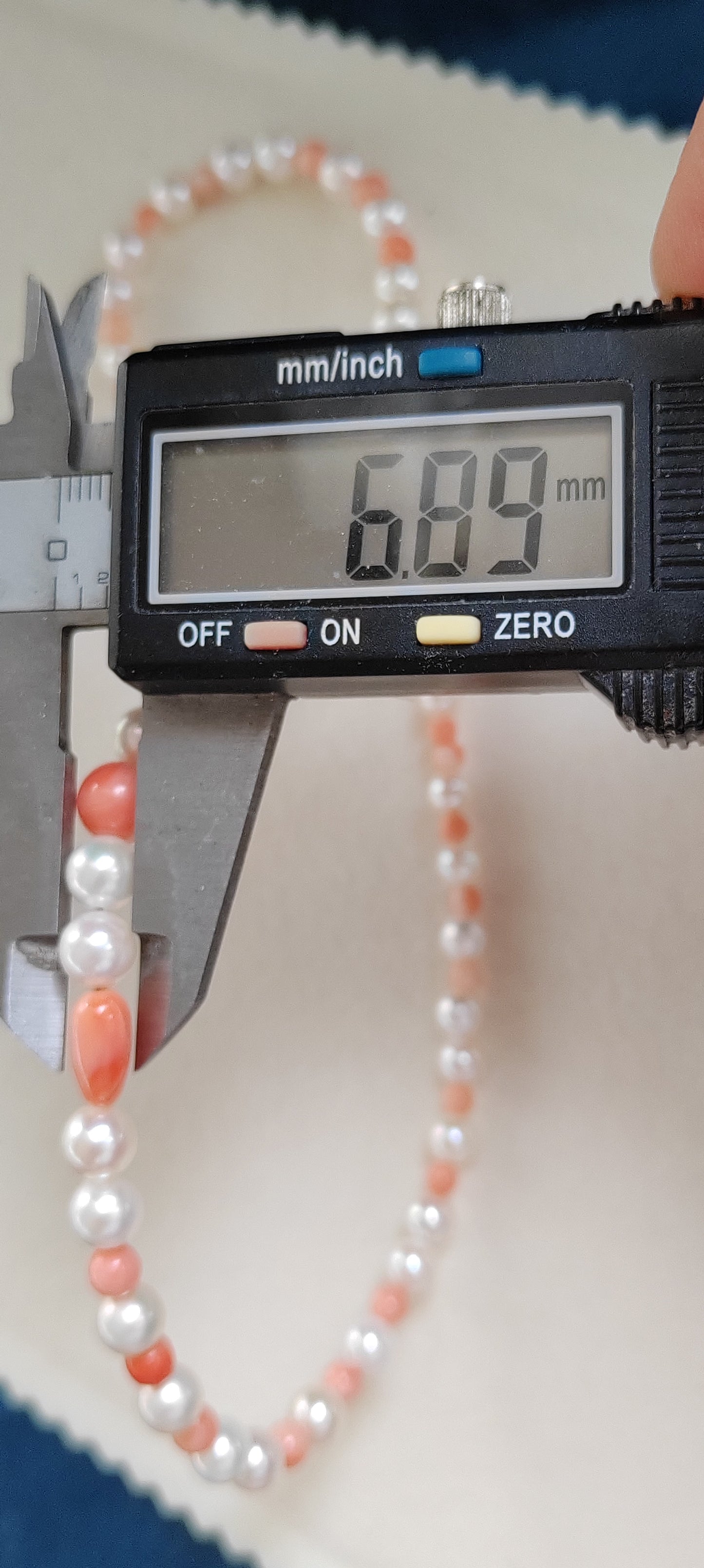 Genuine Japanese akoya pearls and coral necklace 3.3-7.7mm