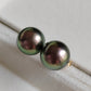 'Vivid Peacock' 14k gold every day earrings studs genuine tahitian south sea pearls 10.2mm