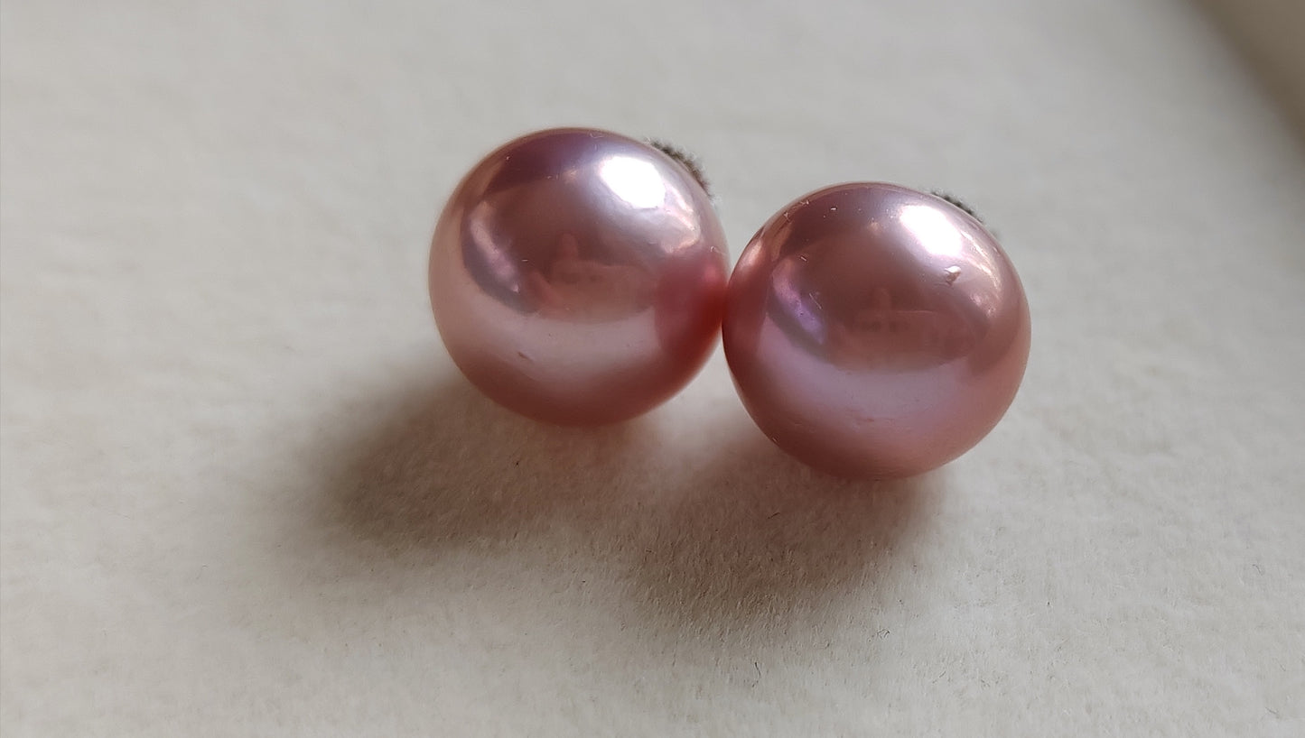 12.3mm Genuine freshwater pearls essential earrings studs silver