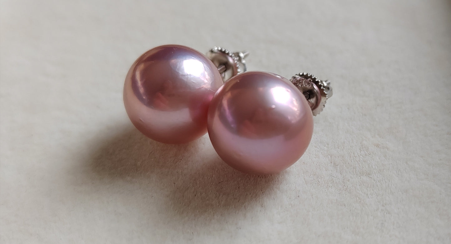 12.3mm Genuine freshwater pearls essential earrings studs silver