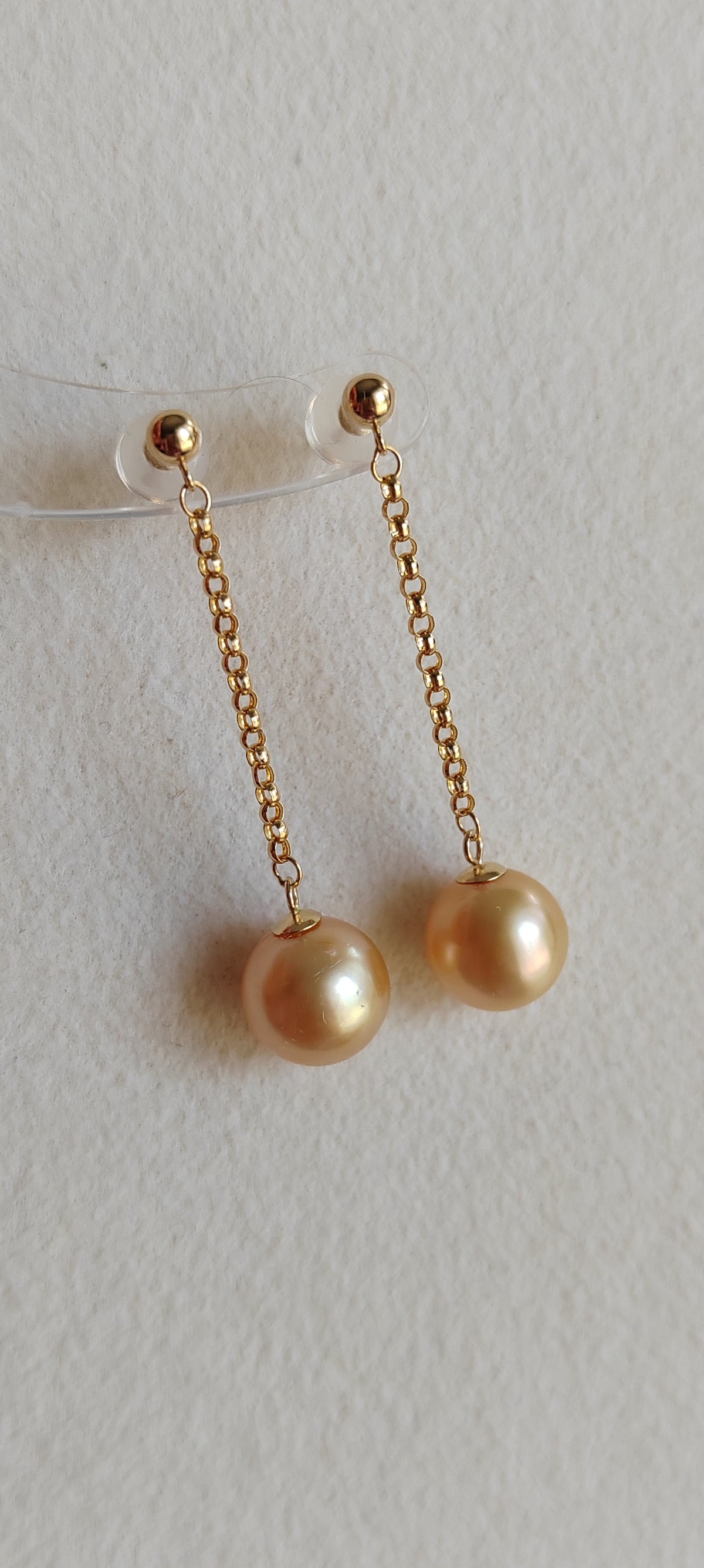 18k gold dangle earrings genuine golden south sea pearl 8.3mm