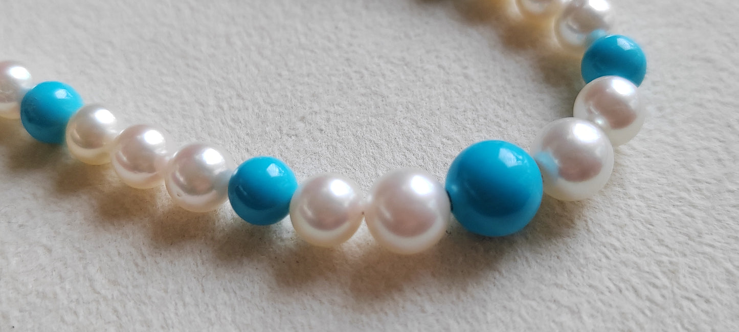 14k gold necklace Natural Sleeping Beauty Turquoise and Genuine Japanese akoya pearls