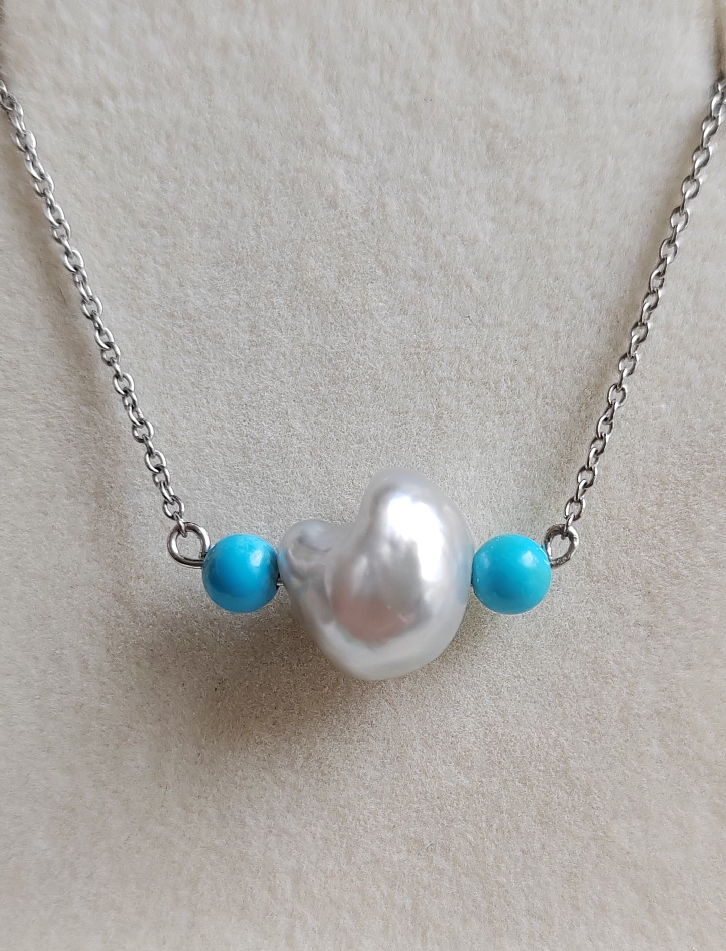 'Wild' Natural Turquoise genuine Australian south sea Keshi pearl necklace