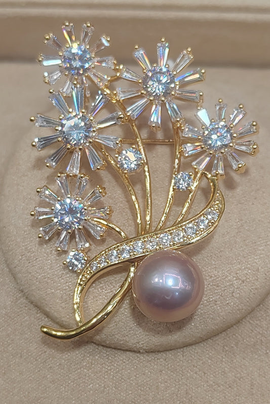 Clearance Lily brooch genuine freshwater pearl 10.8mm