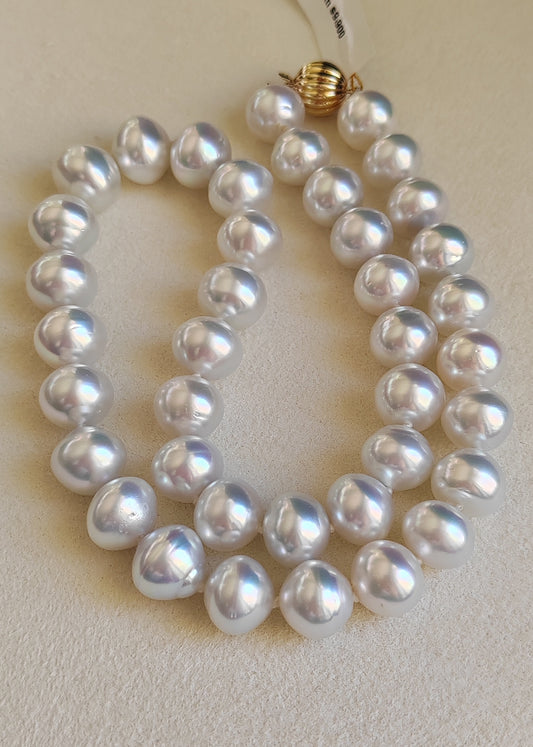 11-12.7mm Genuine south sea white pearl necklace 9K gold