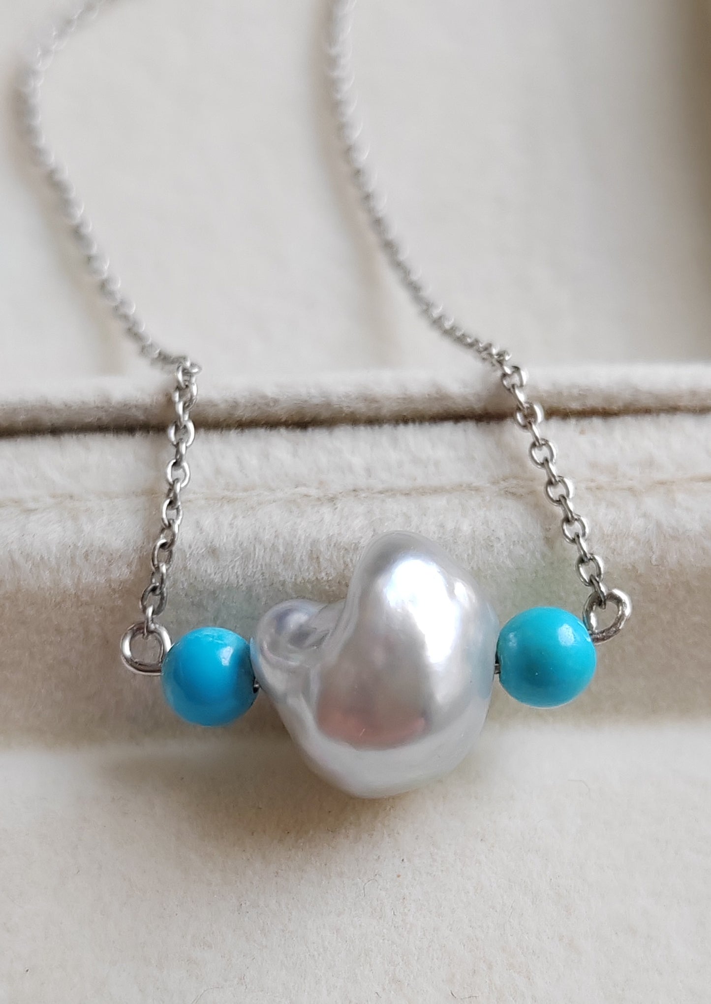 'Wild' Natural Turquoise genuine Australian south sea Keshi pearl necklace