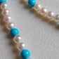 14k gold necklace Natural Sleeping Beauty Turquoise and Genuine Japanese akoya pearls