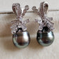 Art Deco earrings silver Genuine tahitian pearls 10.3mm