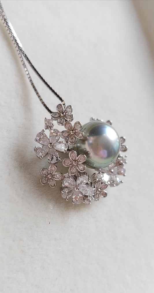 'Moon flowers' necklace genuine tahitian south sea pearl 9.4mm
