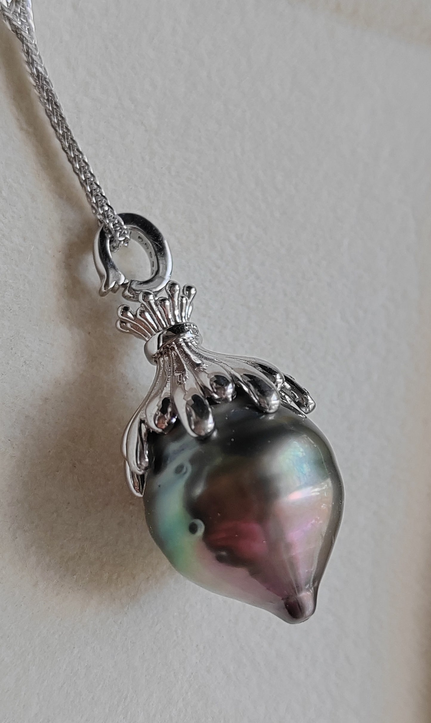 16.3x20mm Genuine tahitian sea pearl enhancer necklace silver