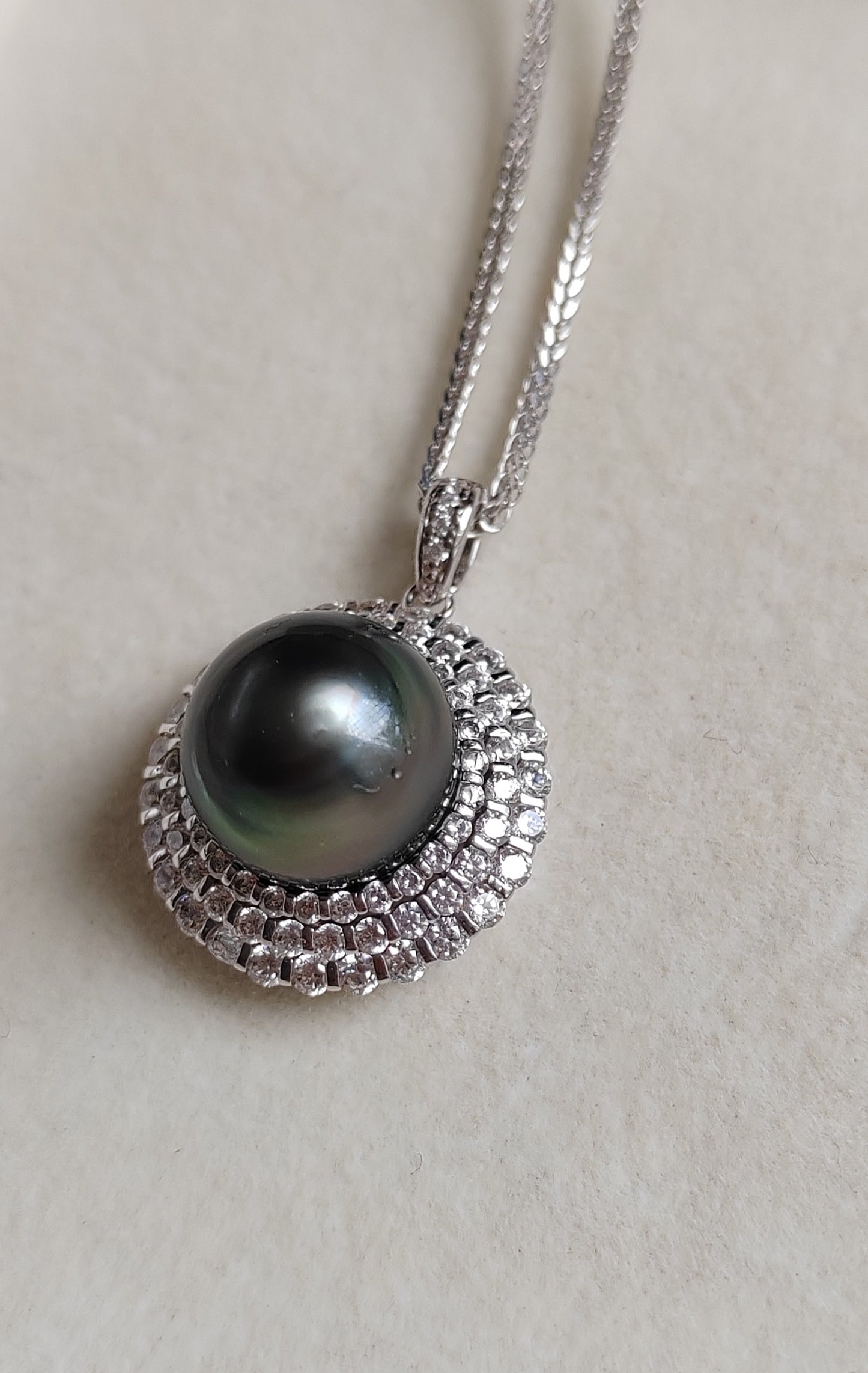 11.6mm Genuine tahitian south sea pearl luxury style necklace silver
