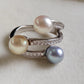 6.2-6.4mm Genuine Japanese akoya pearls triple beauty Ring