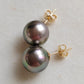 10.3mm Genuine tahitian south sea pearls classic earrings studs 14ct gold