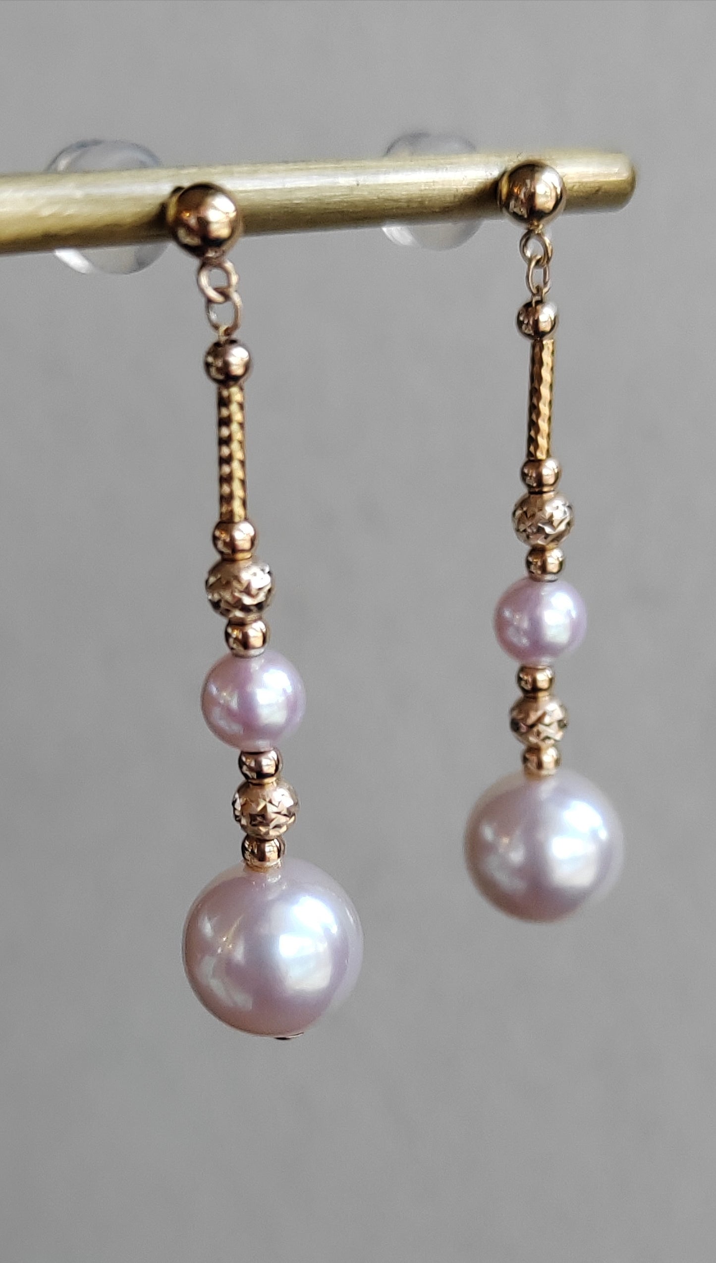 'Glittering' earrings 18k gold genuine Japanese akoya pearls 4.5-8.3mm AAA+