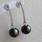 Classic Dangling earrings Genuine tahitian south sea pearl 8.8mm Round