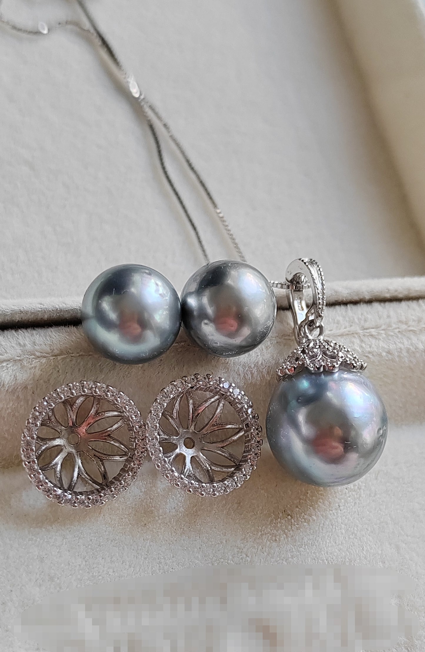 Classic Jewellry set Genuine tahitian sea pearls 10.3-13.1mm