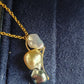 'A feather' 18k gold pendant genuine south sea & Tahitian Keshi pearls 'Wild'