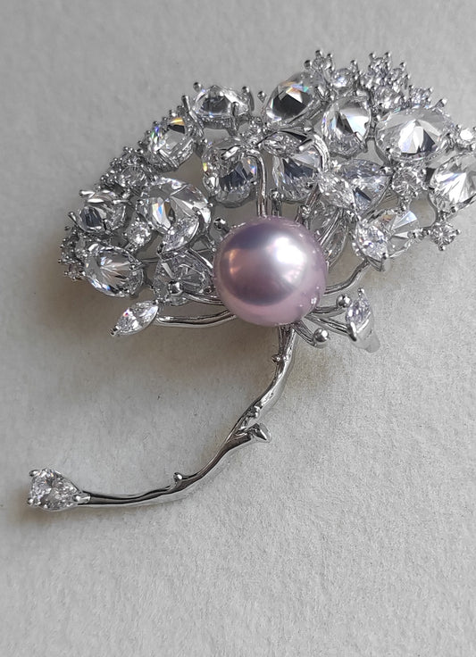 'Pink dandelion' brooch genuine freshwater pearl 10.9mm