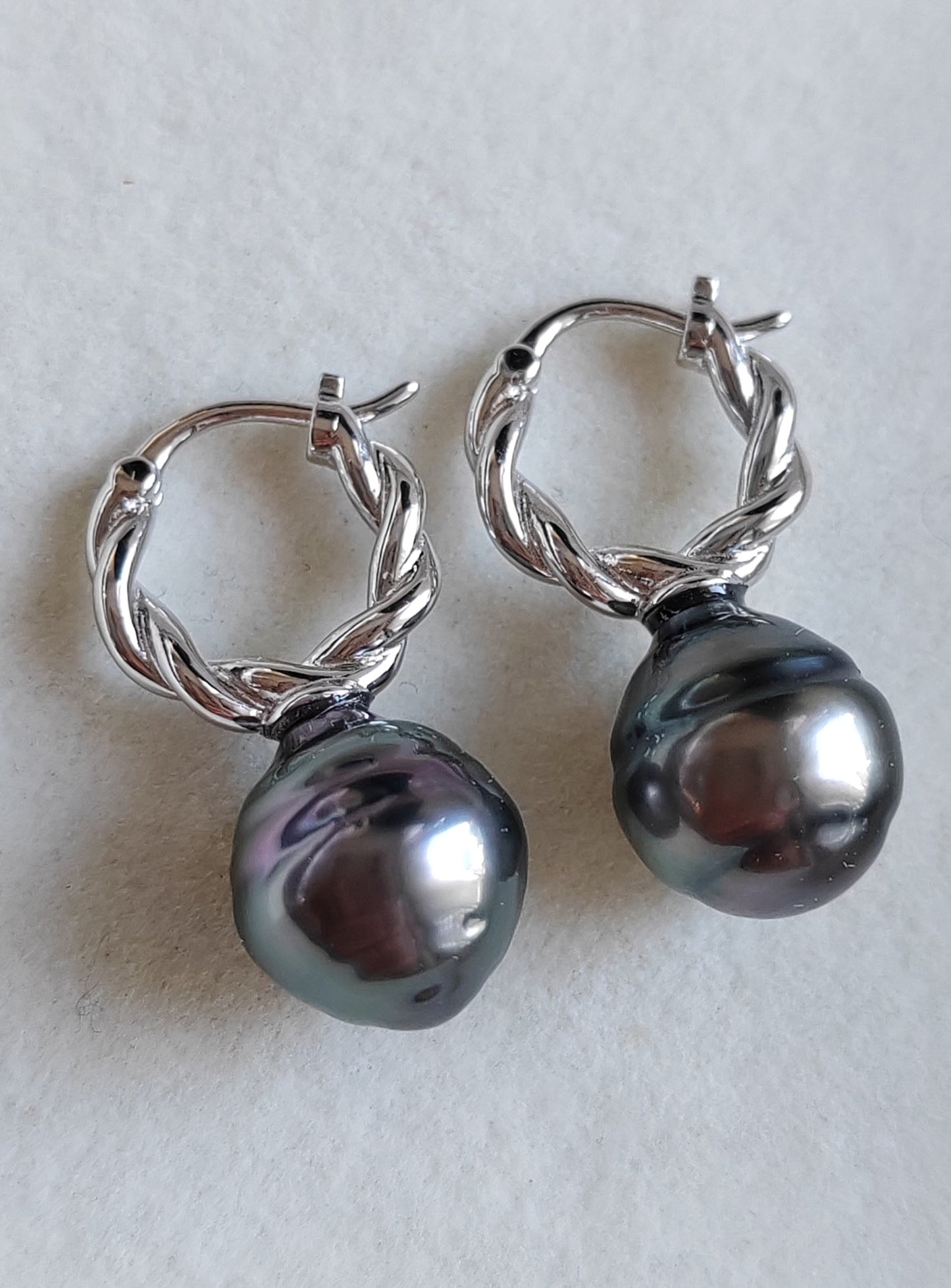 10.5mm Genuine tahitian south sea pearls simple hoops earrings