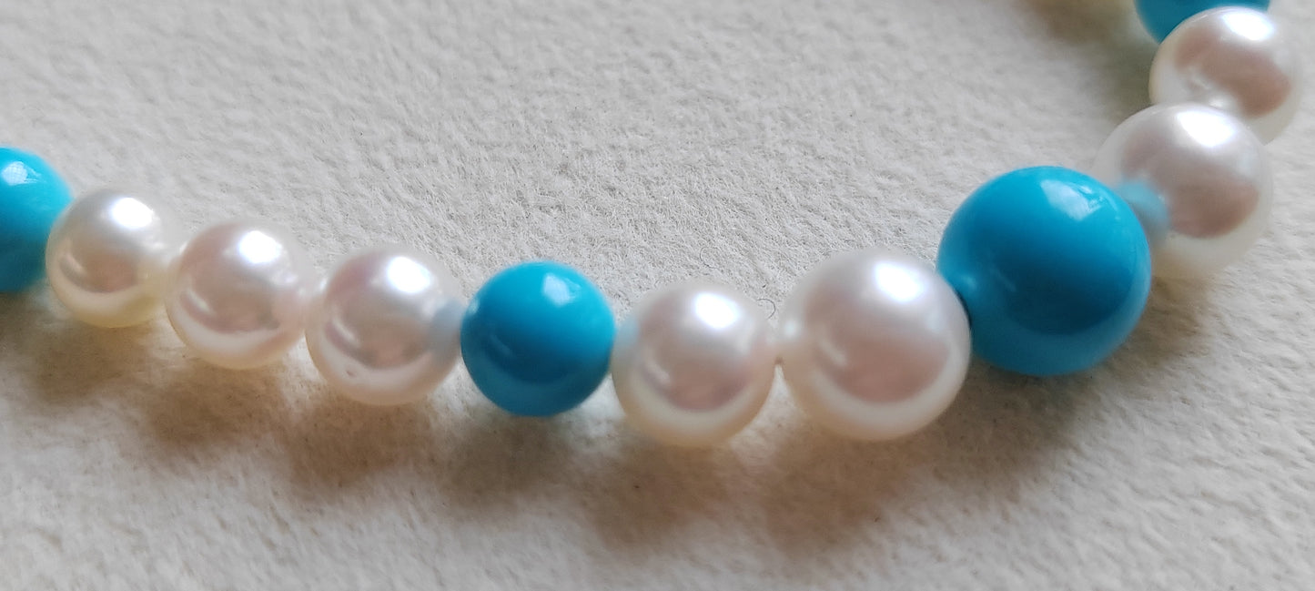 14k gold necklace Natural Sleeping Beauty Turquoise and Genuine Japanese akoya pearls