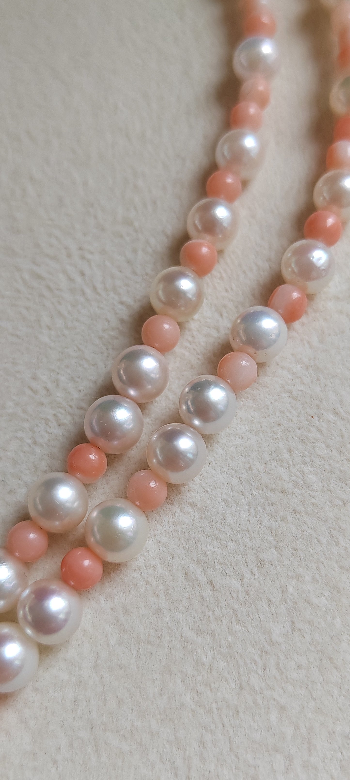 Genuine Japanese akoya pearls and coral necklace 3.3-7.7mm