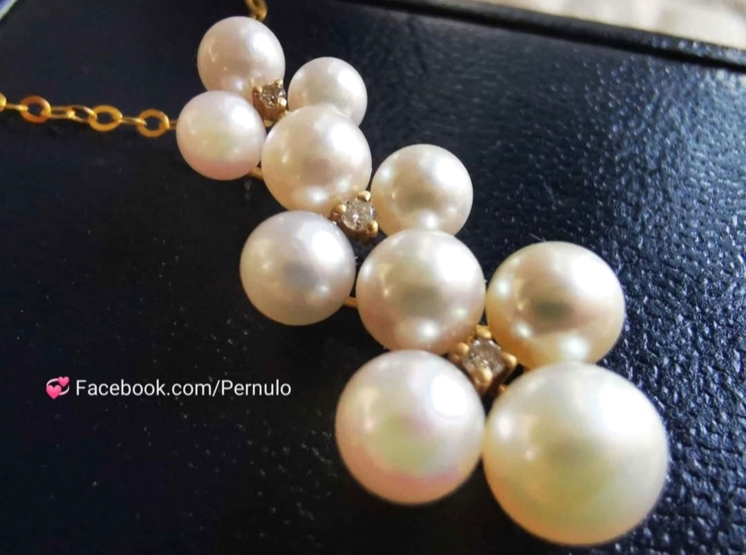 'Little clover' pendant 18k gold diamond genuine Japanese akoya  pearl 3.5-5.8mm