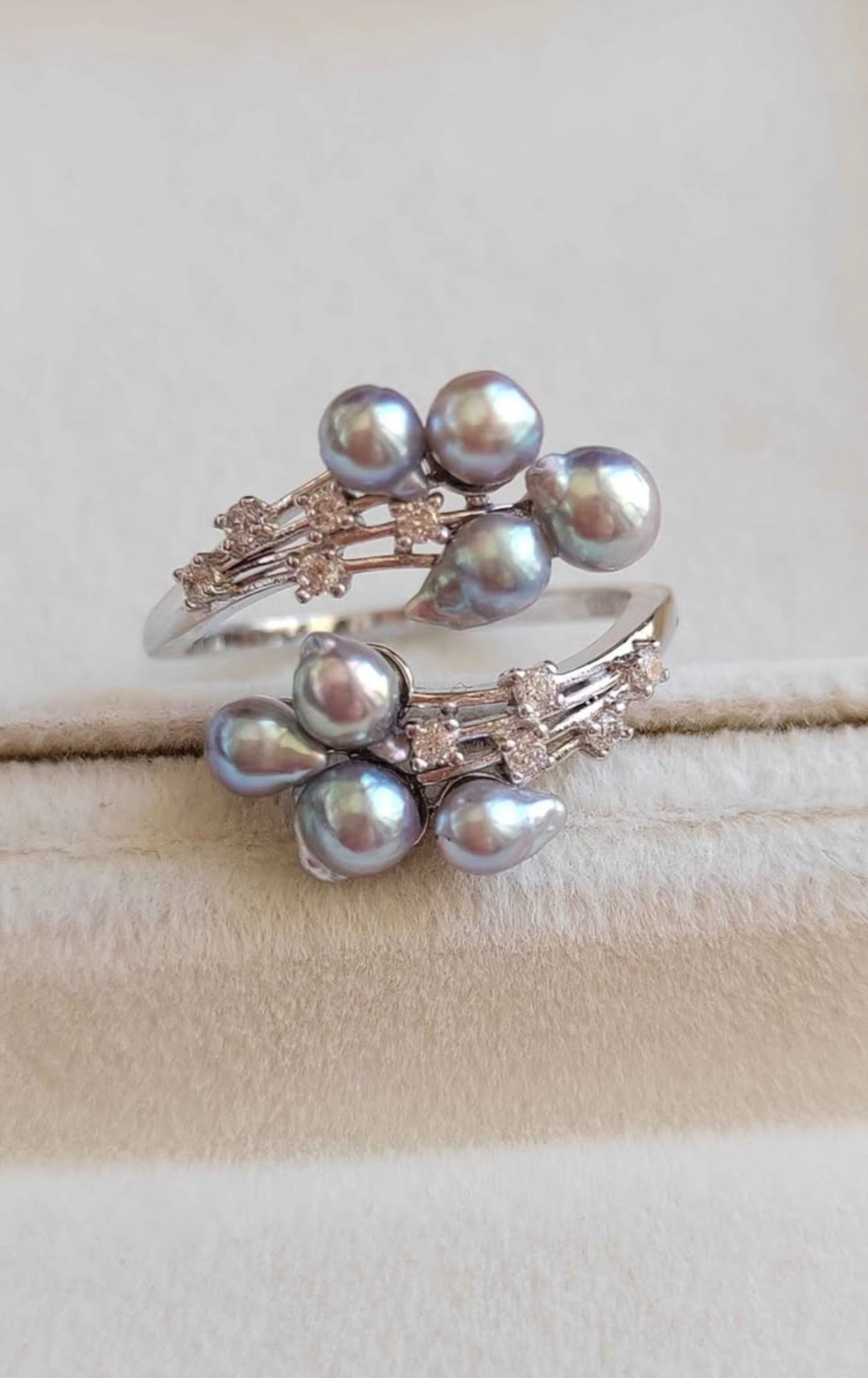 'Silver Meteor' ring genuine Japanese akoya pearls 3.6-4.1mm