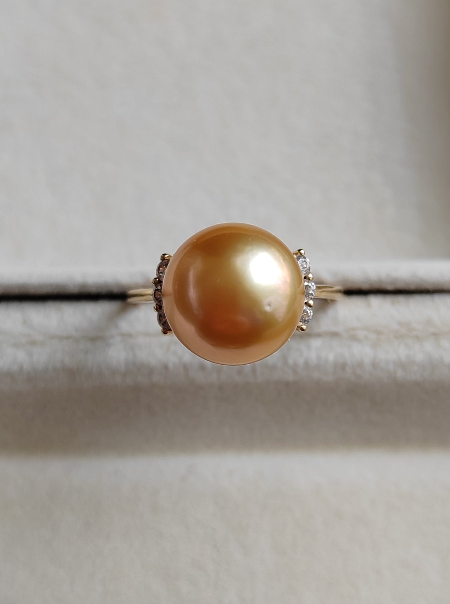 10.9mm Genuine golden south sea pearl 18k gold solitaire ring