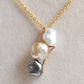 'A feather' 18k gold pendant genuine south sea & Tahitian Keshi pearls 'Wild'