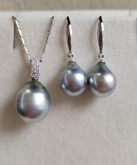 Classic Jewellry set Genuine tahitian sea pearls 9.2-11.2mm