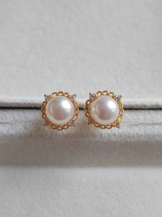 6.4mm Genuine akoya saltwater pearls earrings
