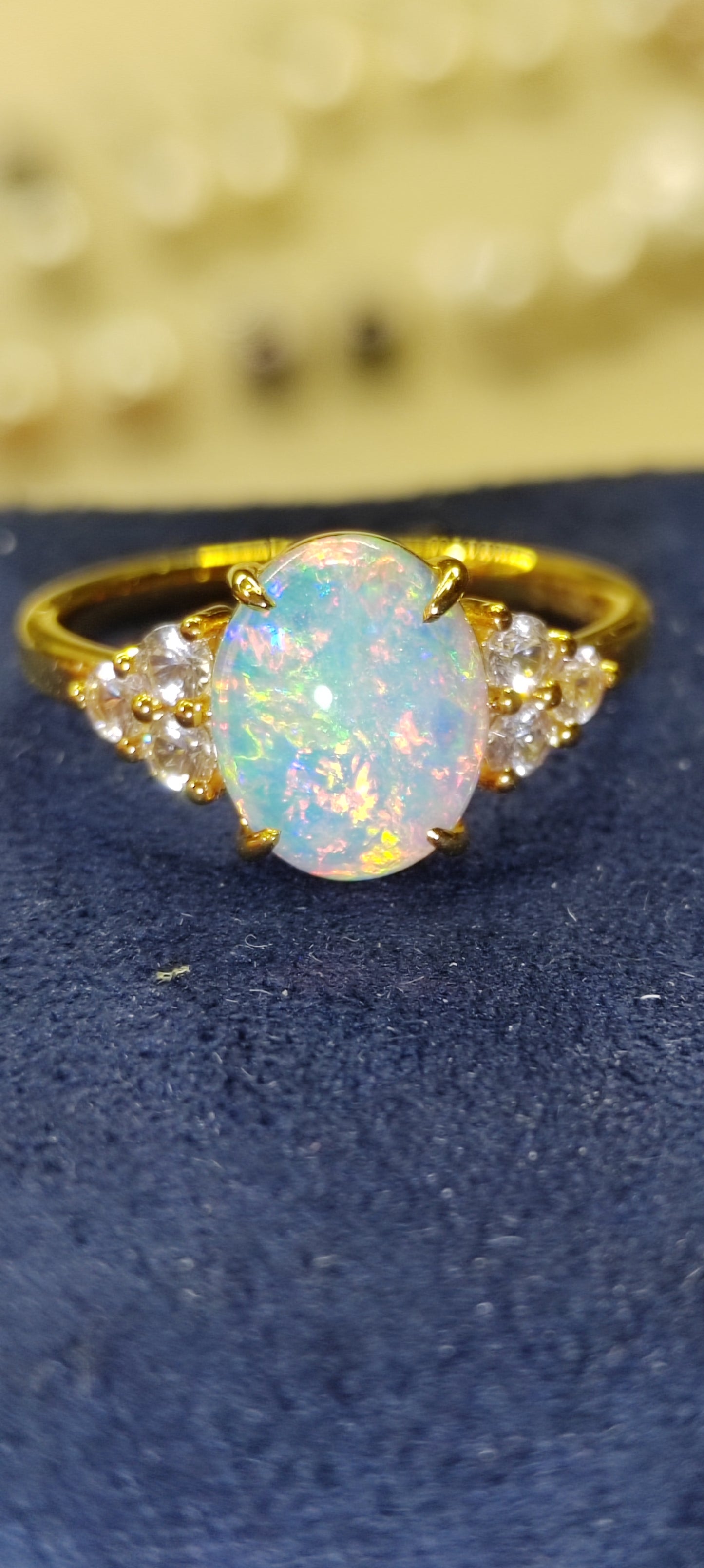 'Water Lily' 1.31ct Natural Solid Australian Crystal opal 9k gold ring