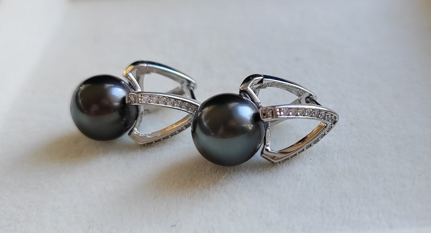 Modern style earrings genuine tahitian south sea pearls 10.4mm round
