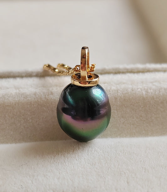 18k gold pendant genuine Mangareva tahitian south sea pearl 9.8x11.4mm