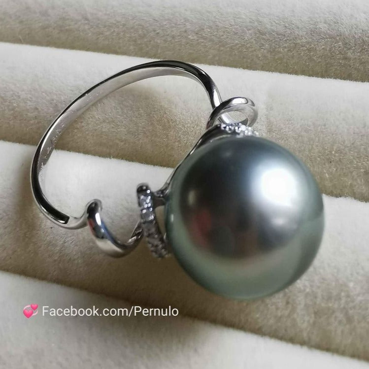 14k white gold artist ring genuine tahitian south sea pearl 11.4mmm AAA+