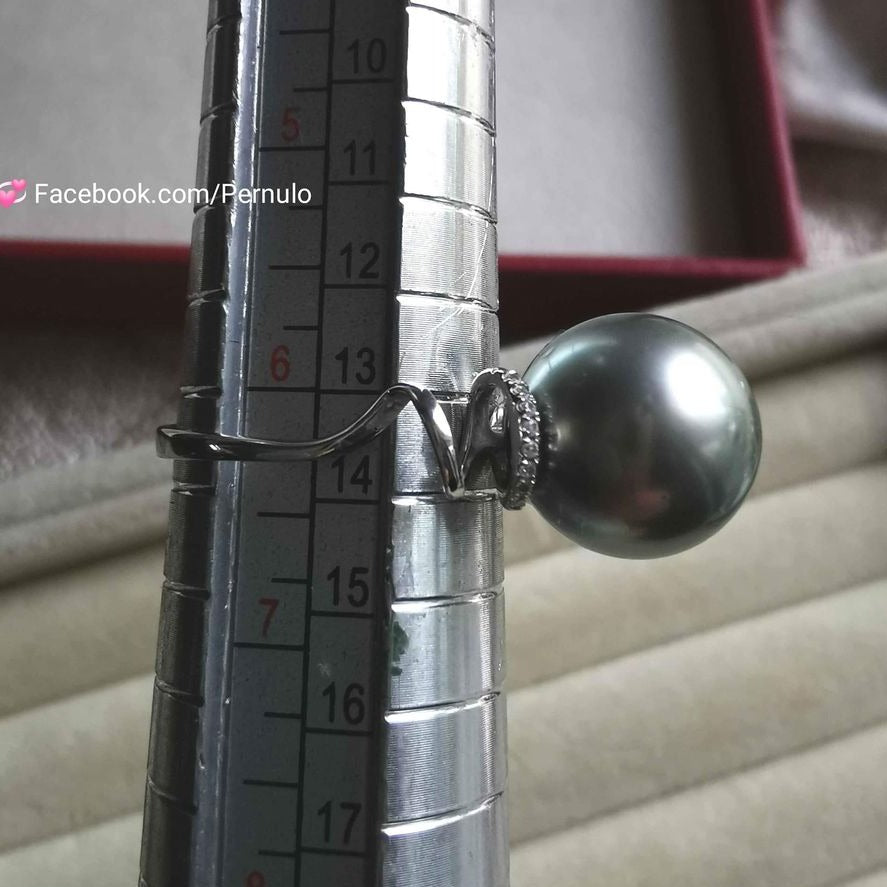 14k white gold artist ring genuine tahitian south sea pearl 11.4mmm AAA+