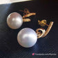 'Fairy's waves' earrings 18k gold diamond genuine south sea white pearl 11.3mm