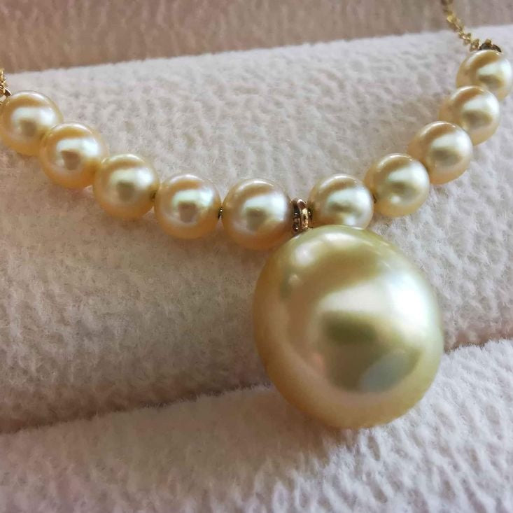 18k gold necklace genuine golden south sea and Japanese akoya pearl