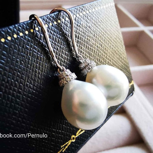 18k white gold classic earrings genuine south sea white pearl 9.6x10.6mm
