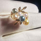 'Rainbow Blossom' 18k diamond ring genuine Japanese akoya pearl AAAA