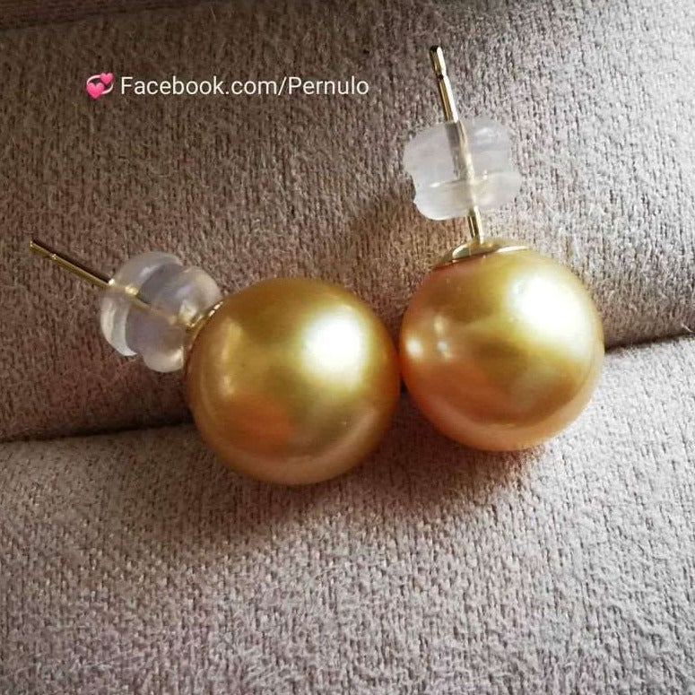 14k gold essential earrings studs genuine golden south sea pearl 9.9mm