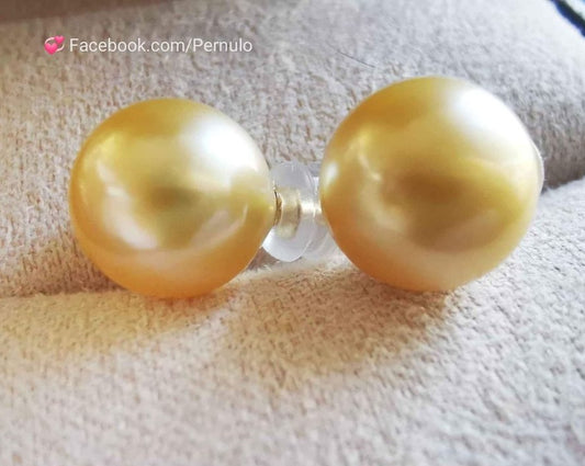 9.1mm Genuine golden south sea round pearl 18k gold essential earrings studs