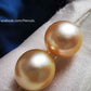 Classic 14k gold earrings studs genuine golden south sea pearl 13.2mm