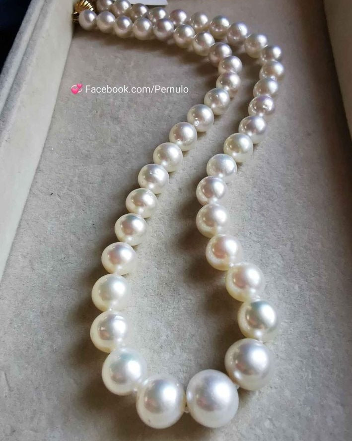 7.9-10.9mm Genuine south sea white pearls princess necklace