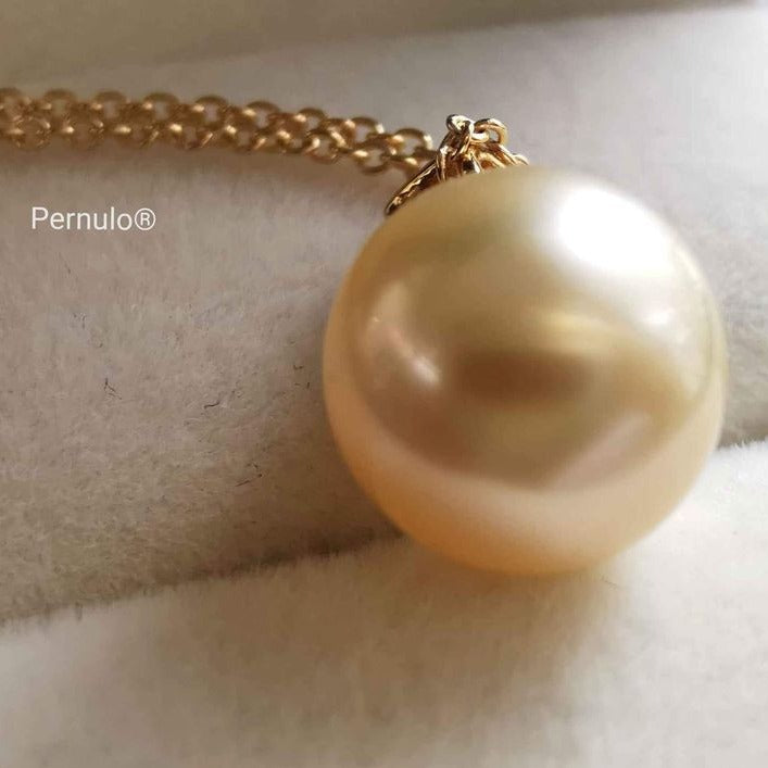 Classic 18k gold diamond pendant genuine golden south sea pearl 10.2mm