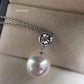18k gold diamond classic dangle pendant genuine south sea white pearl 10.3mm AAAA
